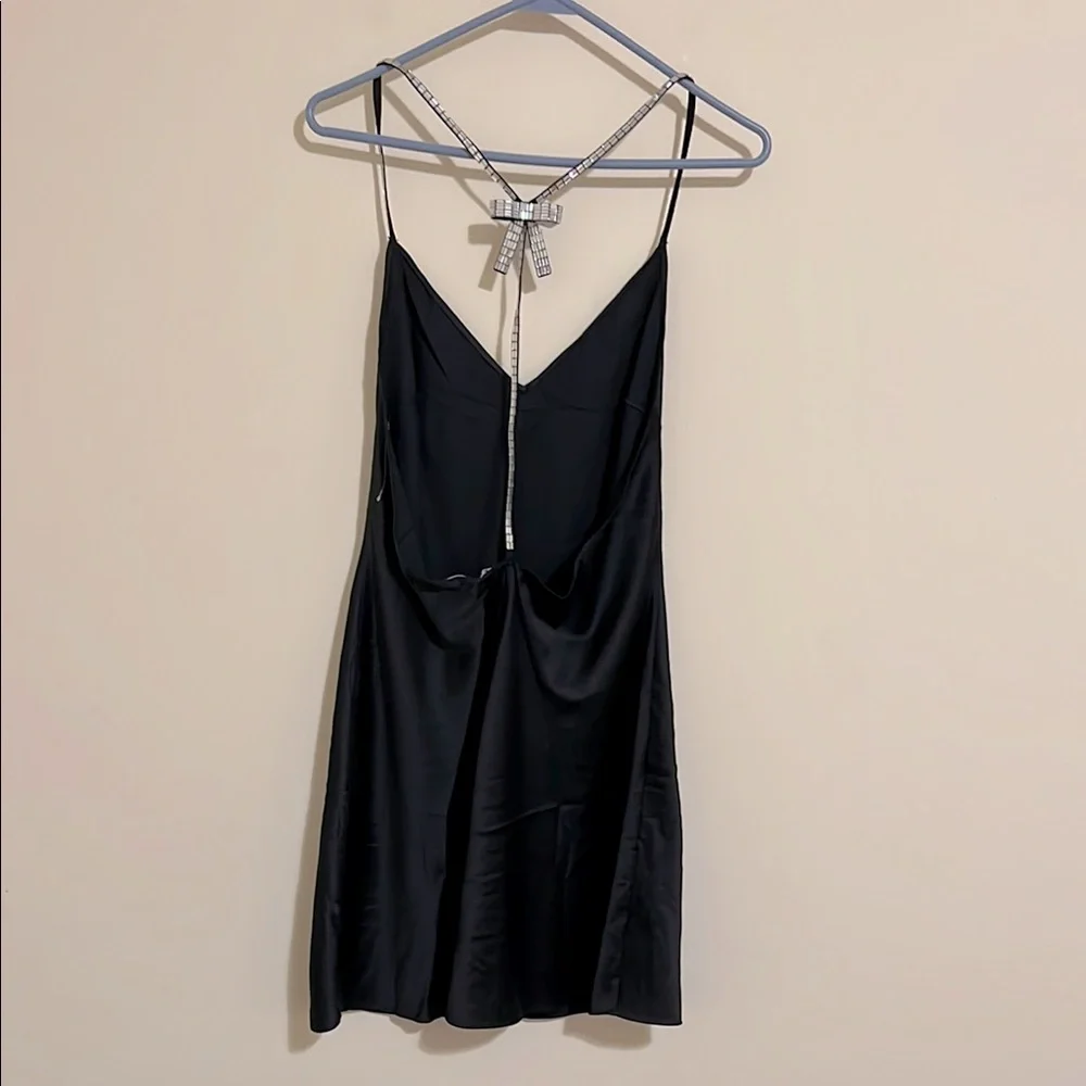 Victoria’s secret crystal Black Satin Slip mini  Dress size Medium NWOT